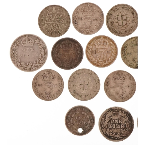 2406 - 19th century and later silver coinage, mainly threepences, one sixpence and two continental coins, o... 