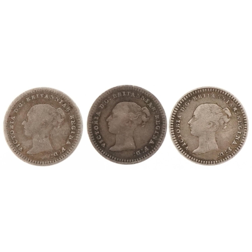 2395 - Queen Victoria three half pences, one 1860 and two 1862