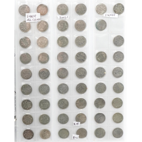 2448 - Album of coins with many silver examples including sixpences, shillings and florins