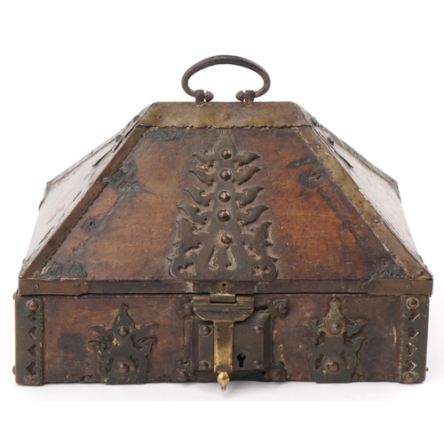 1333 - Early 19th century Indian metal bound box, 20cm H x 30cm W x 23cm D