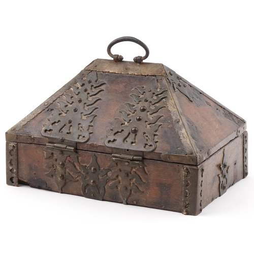 1333 - Early 19th century Indian metal bound box, 20cm H x 30cm W x 23cm D