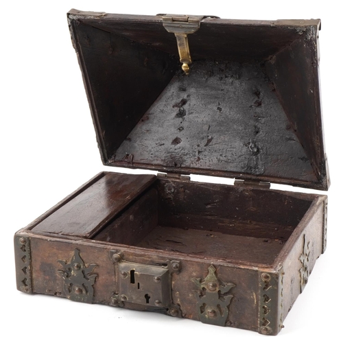 1333 - Early 19th century Indian metal bound box, 20cm H x 30cm W x 23cm D