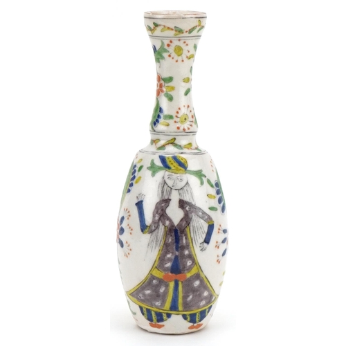 1287 - Turkish Ottoman Kutahya vase hand painted with figures and foliage, 20cm high