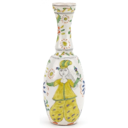 1287 - Turkish Ottoman Kutahya vase hand painted with figures and foliage, 20cm high