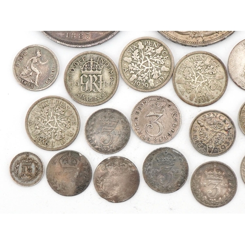 2408 - British 19th/20th century silver coinage including six crowns dates 1821, 1887, 1890, 1896, two Geor... 