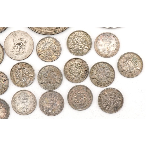 2408 - British 19th/20th century silver coinage including six crowns dates 1821, 1887, 1890, 1896, two Geor... 