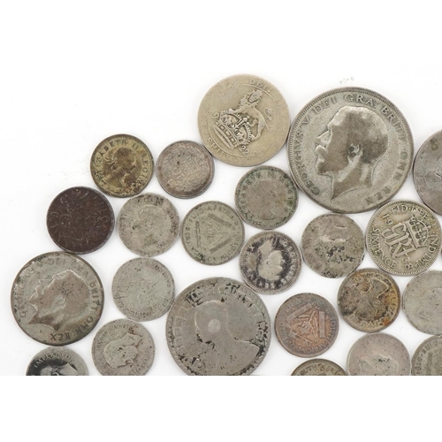 2404 - British and world silver and white metal coinage including 1923 half crown, total weight 145g