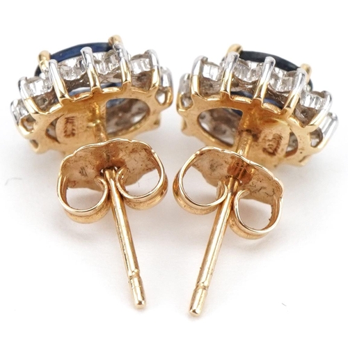 3056 - Pair of 14ct gold blue spinel and diamond cluster stud earrings, each 9.8mm high, total 2.4g