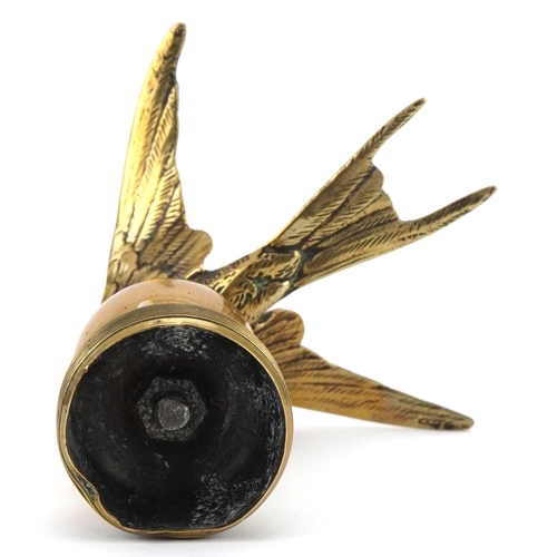 1420 - Brass swift car mascot, 11cm high