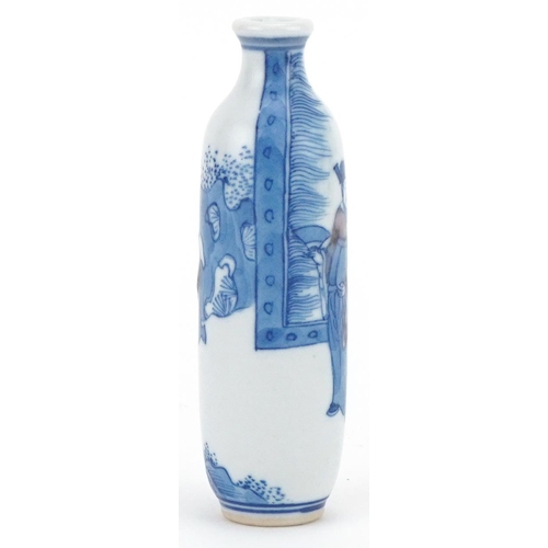 1182 - Chinese blue and white porcelain snuff bottle hand painted with figures and an emperor, 9cm high