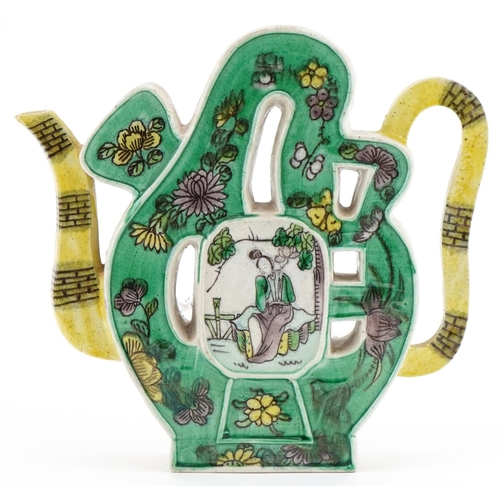 1176 - Chinese porcelain teapot hand painted with flowers and figures, 20cm high