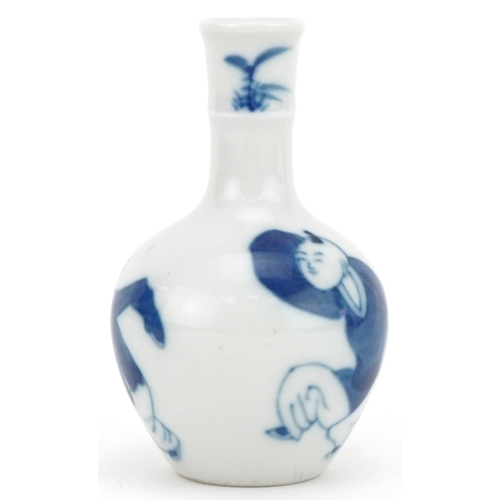 1298 - Chinese blue and white porcelain miniature vase hand painted with figures, character marks to the ba... 