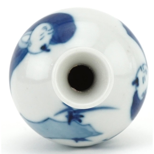 1298 - Chinese blue and white porcelain miniature vase hand painted with figures, character marks to the ba... 