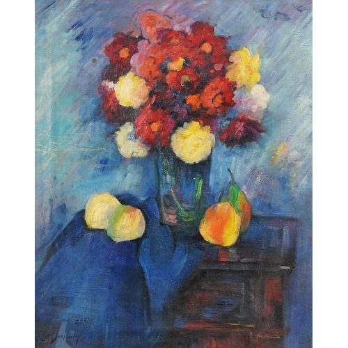 1294 - Still life flowers in a vase, Impressionist school oil on canvas, gilt framed, 46cm x 37cm