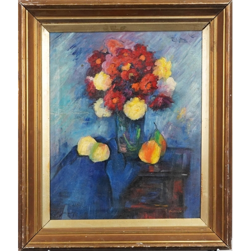 1294 - Still life flowers in a vase, Impressionist school oil on canvas, gilt framed, 46cm x 37cm