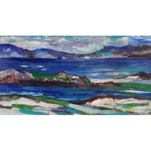 1138 - Seascape, Scottish Colourist oil on board, framed, 66cm x 36cm