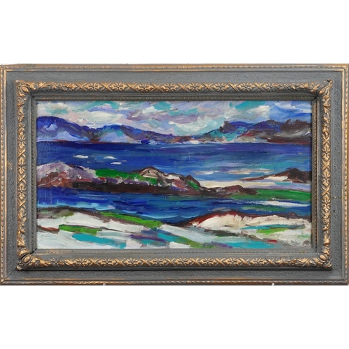 1138 - Seascape, Scottish Colourist oil on board, framed, 66cm x 36cm