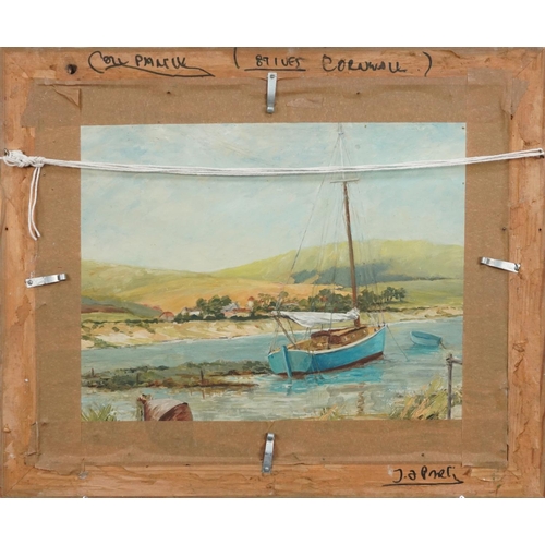 2240 - Sailing vessels, St Ives, Impressionist oil on board, framed, 49cm x 39cm