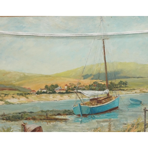 2240 - Sailing vessels, St Ives, Impressionist oil on board, framed, 49cm x 39cm