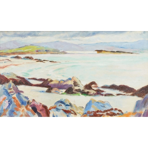 2267 - Scottish beach scene, oil on board, contemporary framed, 50cm x 29cm