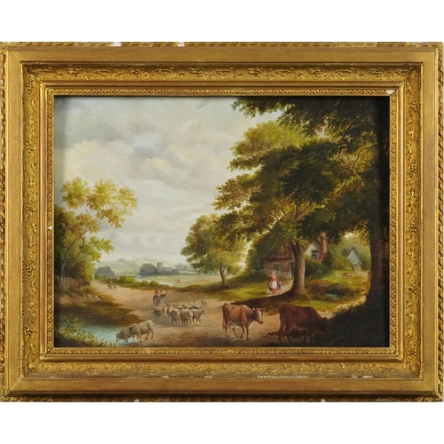 2154 - After Thomas Sidney Cooper - Cattle, pond and cottage and cattle in landscape by stream, pair of oil... 