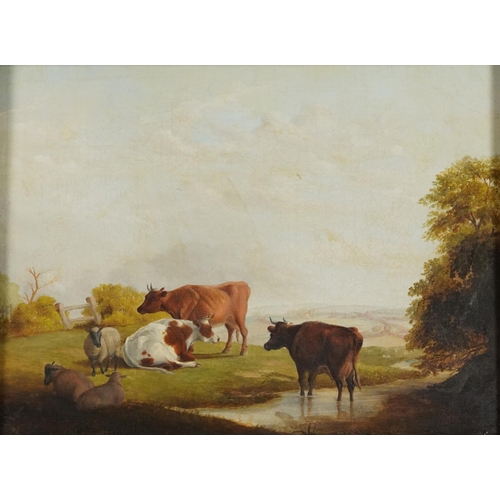 2154 - After Thomas Sidney Cooper - Cattle, pond and cottage and cattle in landscape by stream, pair of oil... 