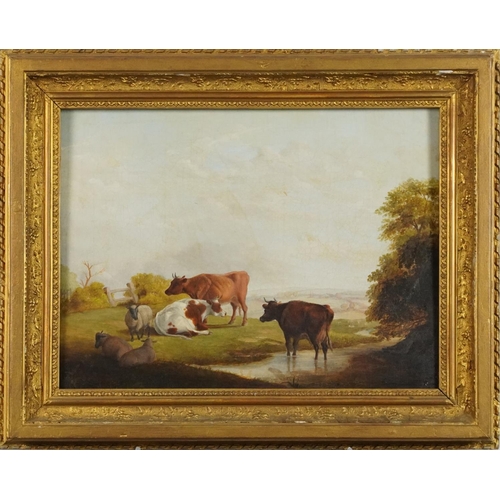 2154 - After Thomas Sidney Cooper - Cattle, pond and cottage and cattle in landscape by stream, pair of oil... 