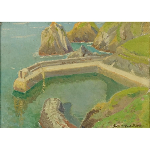 1142 - Elizabeth Lamorna Kerr - Rocky Cove, Newlyn school oil on panel, together with rocks and Mullion Har... 