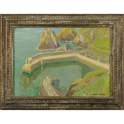 1142 - Elizabeth Lamorna Kerr - Rocky Cove, Newlyn school oil on panel, together with rocks and Mullion Har... 