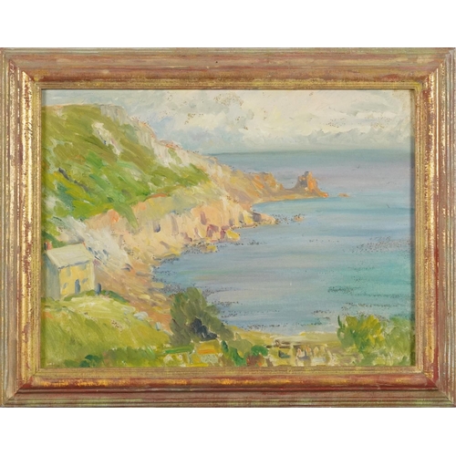 1142 - Elizabeth Lamorna Kerr - Rocky Cove, Newlyn school oil on panel, together with rocks and Mullion Har... 