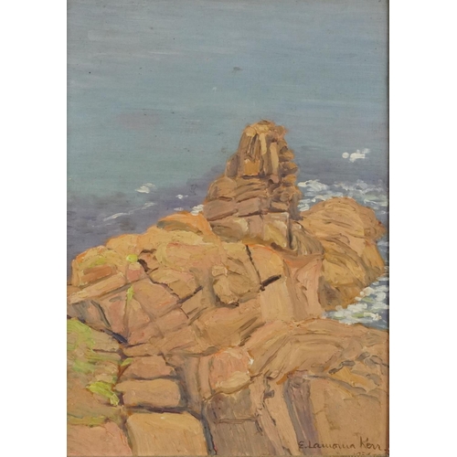 1142 - Elizabeth Lamorna Kerr - Rocky Cove, Newlyn school oil on panel, together with rocks and Mullion Har... 