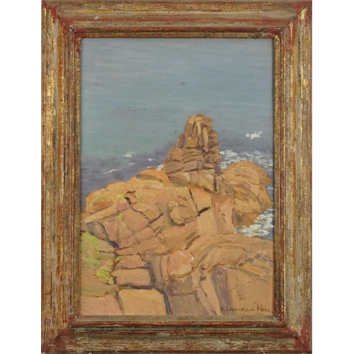 1142 - Elizabeth Lamorna Kerr - Rocky Cove, Newlyn school oil on panel, together with rocks and Mullion Har... 