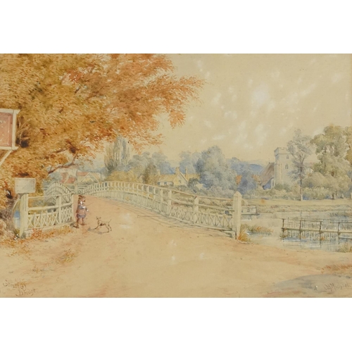 1292 - L H Michael - Tow path and river and Streatley Bridge, pair of watercolours, mounted, framed and gla... 