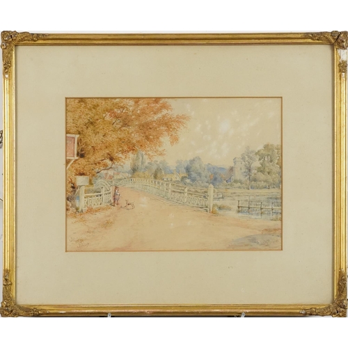 1292 - L H Michael - Tow path and river and Streatley Bridge, pair of watercolours, mounted, framed and gla... 