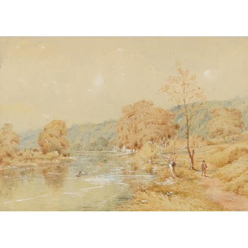 1292 - L H Michael - Tow path and river and Streatley Bridge, pair of watercolours, mounted, framed and gla... 