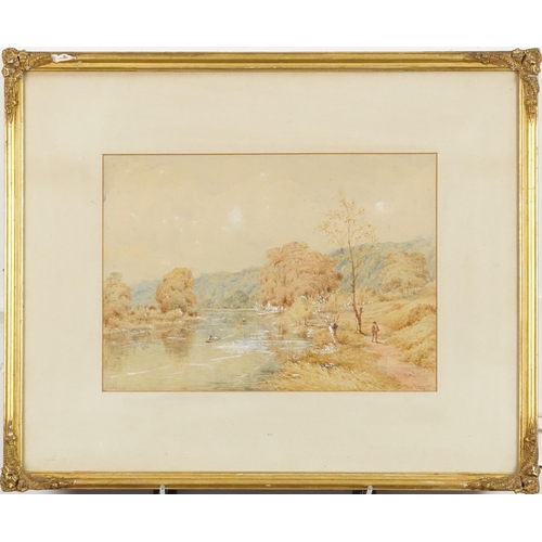 1292 - L H Michael - Tow path and river and Streatley Bridge, pair of watercolours, mounted, framed and gla... 