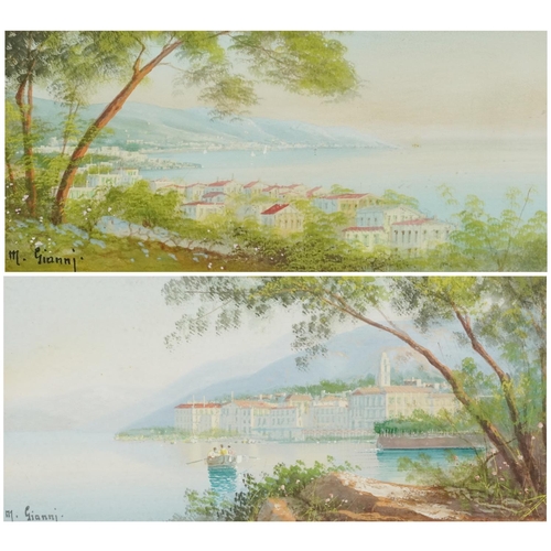 1293 - M Gianni - Italian bays with boat and buildings, pair of watercolours, contemporary mounted, framed ... 