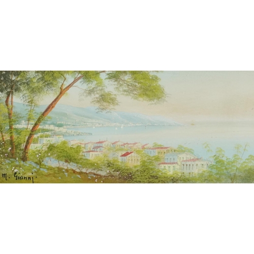 1293 - M Gianni - Italian bays with boat and buildings, pair of watercolours, contemporary mounted, framed ... 