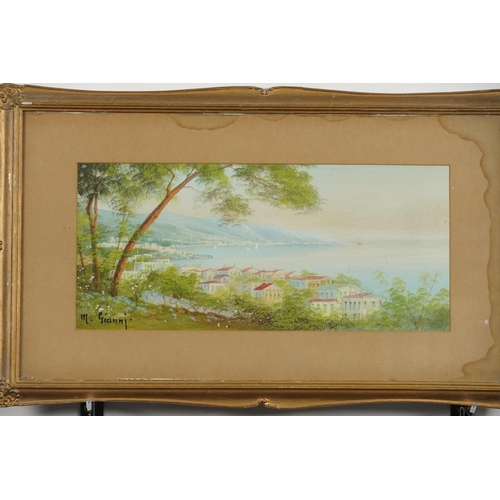 1293 - M Gianni - Italian bays with boat and buildings, pair of watercolours, contemporary mounted, framed ... 