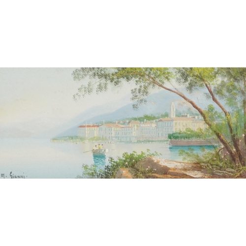 1293 - M Gianni - Italian bays with boat and buildings, pair of watercolours, contemporary mounted, framed ... 