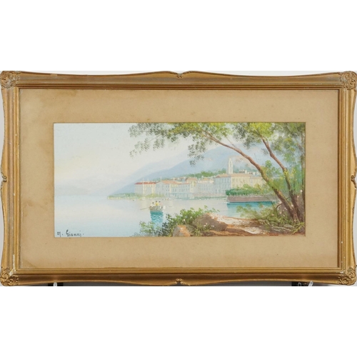 1293 - M Gianni - Italian bays with boat and buildings, pair of watercolours, contemporary mounted, framed ... 