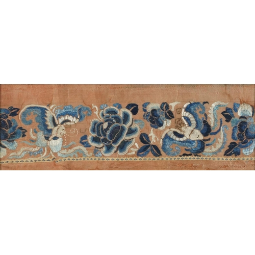 1364 - Two Chinese silk runners of moths and Chinese vases, each mounted, framed and glazed, the largest 40... 