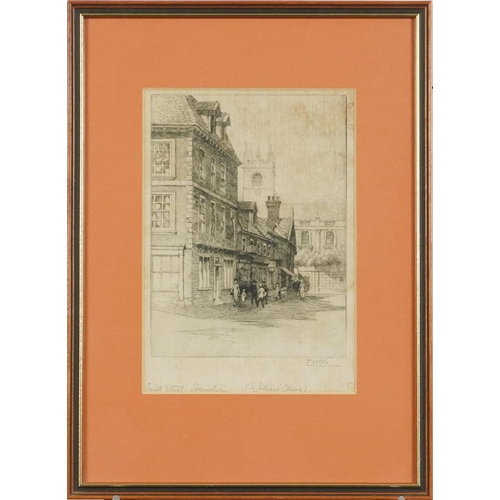 2297 - Thomas William Cole - Butcher's Row and Milk Street Shrewsbury, two black and white etchings, mounte... 