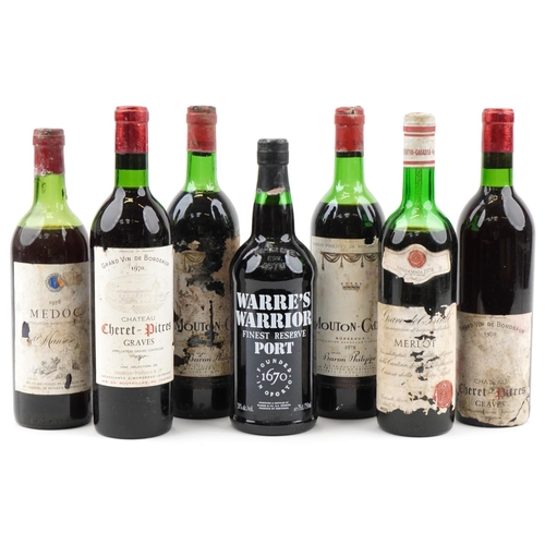 2072 - Seven bottles of alcohol including 1978 Médoc, Warre's Warrior port and 1970 Cheret-Pitres Graves