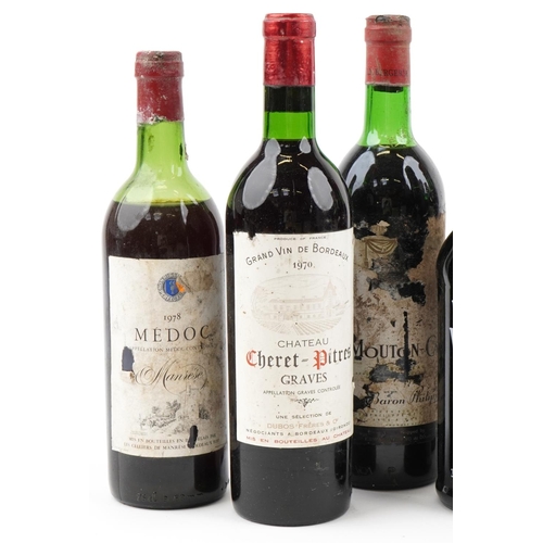 2072 - Seven bottles of alcohol including 1978 Médoc, Warre's Warrior port and 1970 Cheret-Pitres Graves