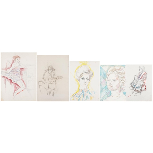 2155A - Marie Borobieff Marevna  - Collection of studio works including ink, pencil and pastel, unframed, th... 