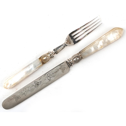 1276 - Victorian mahogany cased set of twelve fruit knives and forks with mother of pearl handles