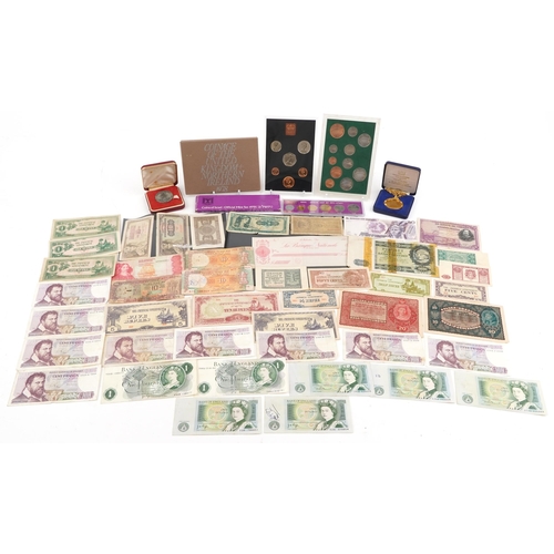 2443 - Banknotes and coins and specimen coin sets including Japanese Government Occupation ten rupees and f... 