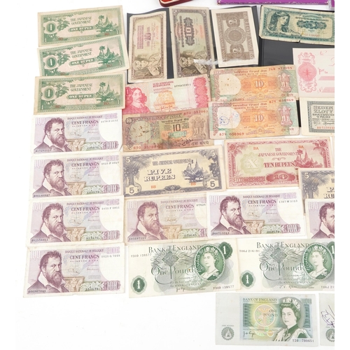 2443 - Banknotes and coins and specimen coin sets including Japanese Government Occupation ten rupees and f... 