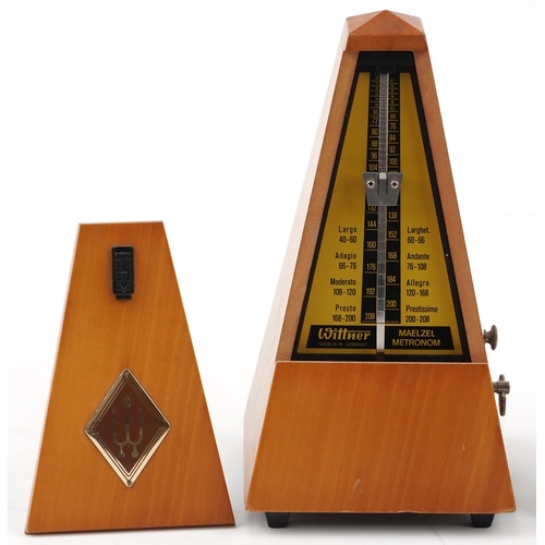 1454 - Two music interest metronomes by Wittner & Paquet, the largest 21cm high